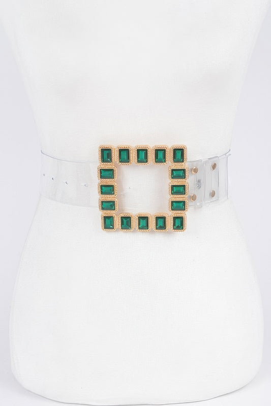 Stone Buckle Faux Leather Belt