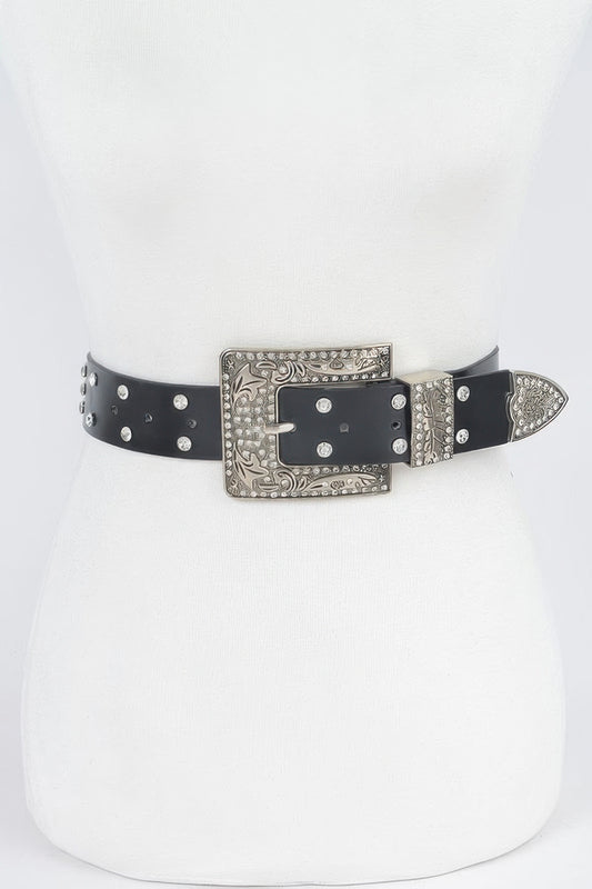 Rhinestone Buckle Metallic Plus Size Belt W/chain