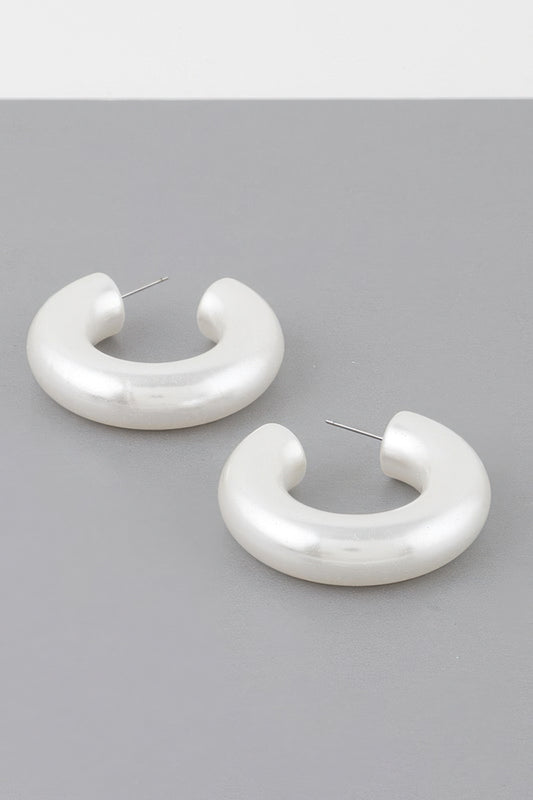 Bulky Polished Cream Hoop Earrings