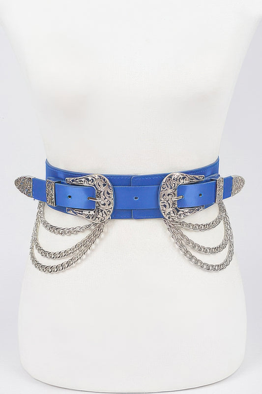 Vegan Elastic Belt With Metal Chain And Buckle
