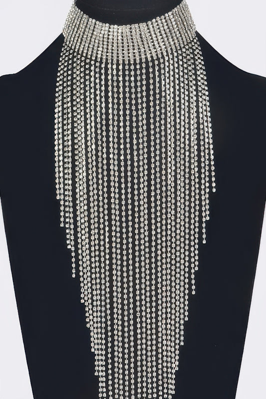 Rhinestone Choker Tassle Necklace