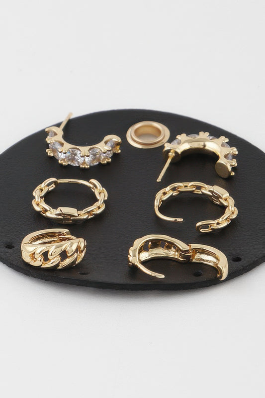 Multi Jewel Chain Hoop Earrings Set