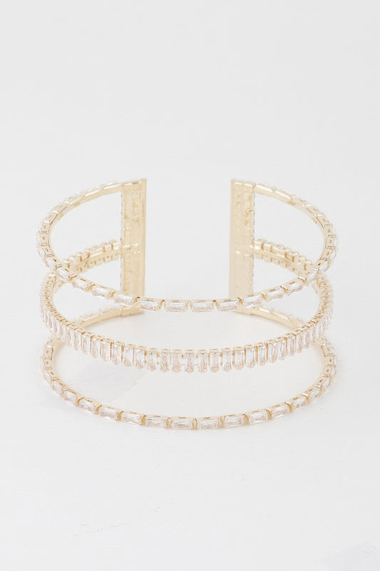 Wide Triple Crystal Cuff Bracelet