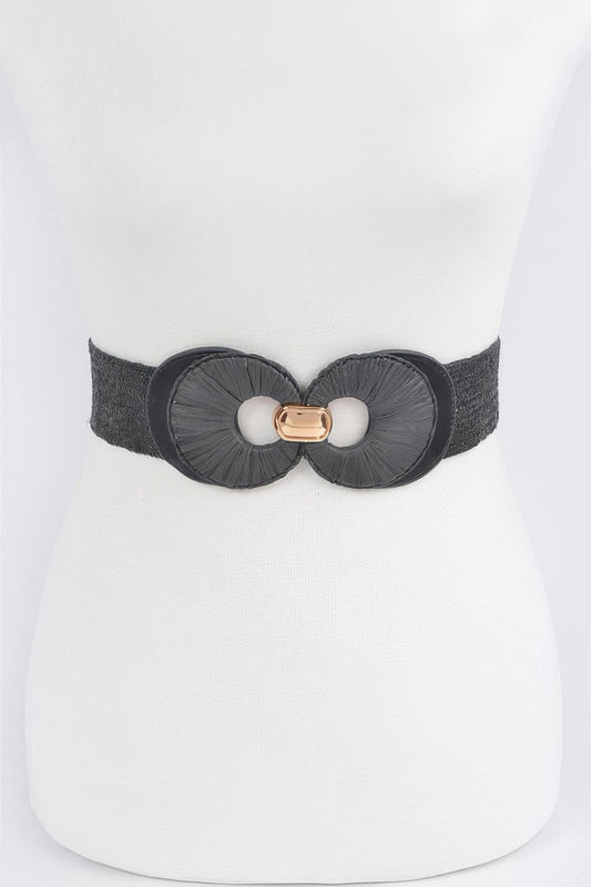 Faux Straw Two Buckle Elastic Belt