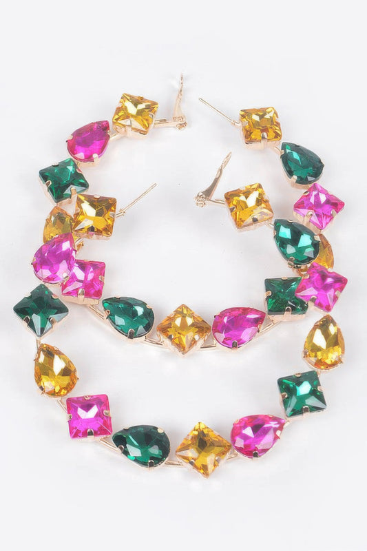 Multi Rhinestone Hoop Earrings
