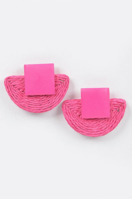 Faux Half Moon Straw Earring