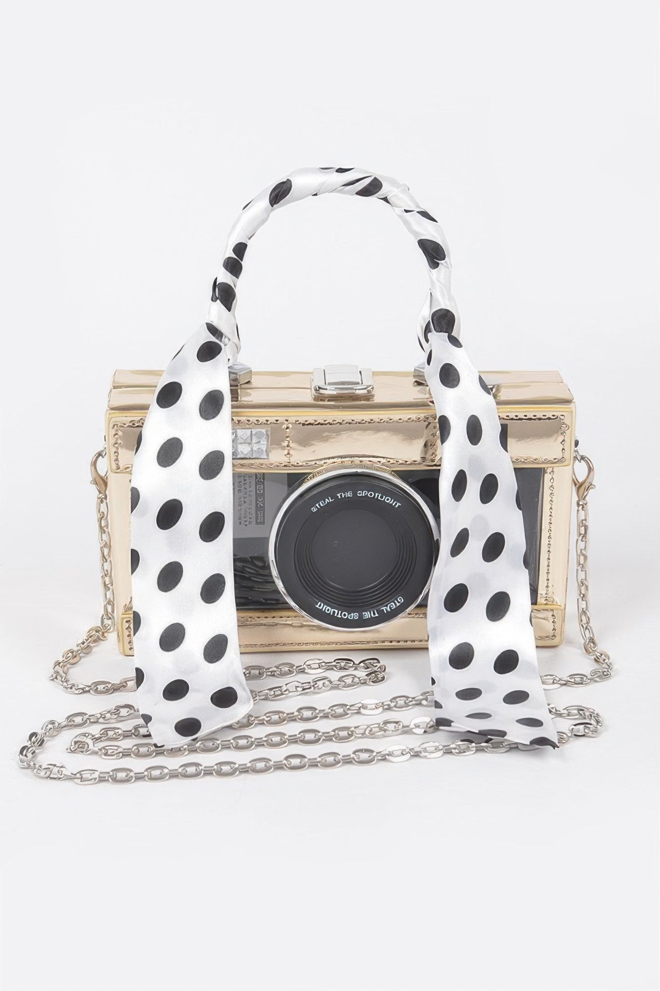 Mirror Vegan Leather Clear Tophandle Camera Clutch