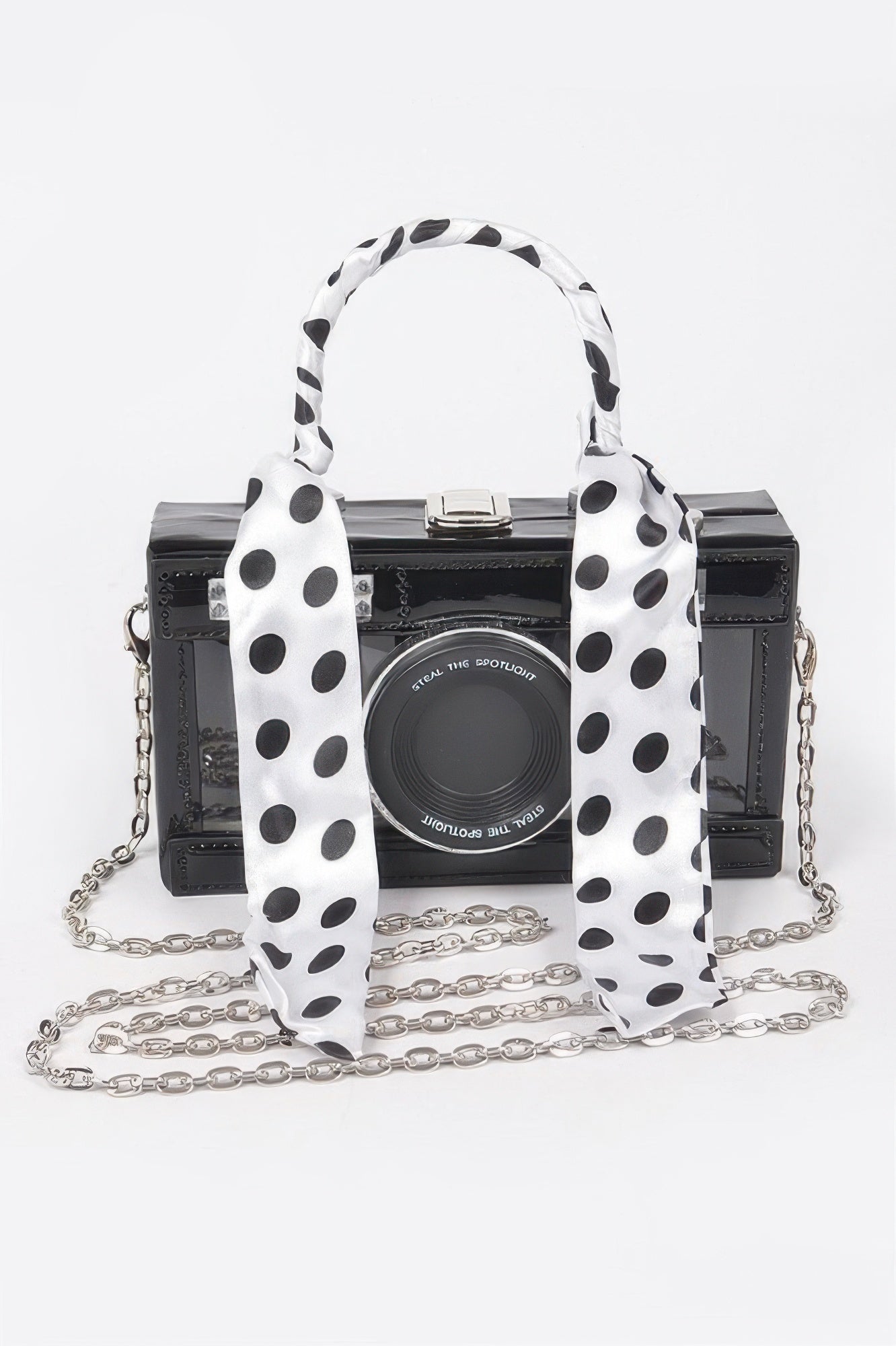 Mirror Vegan Leather Clear Tophandle Camera Clutch