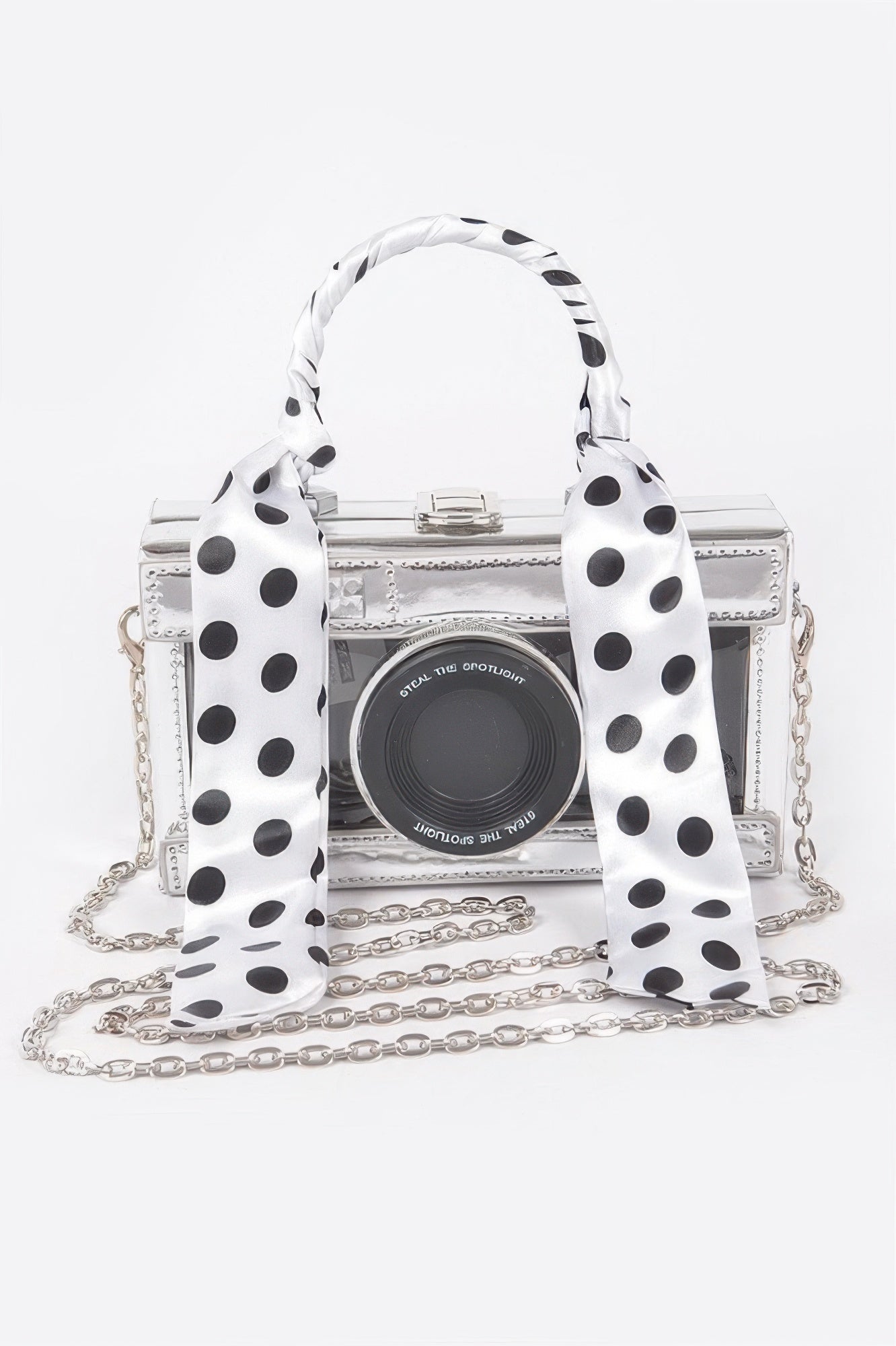 Mirror Vegan Leather Clear Tophandle Camera Clutch