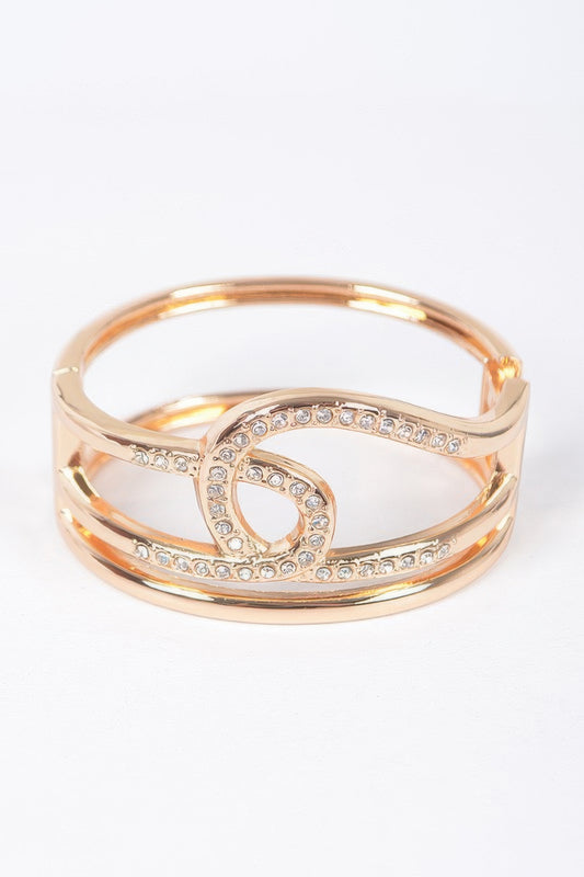 Rhinestone Metal Spring Hinge Cuff