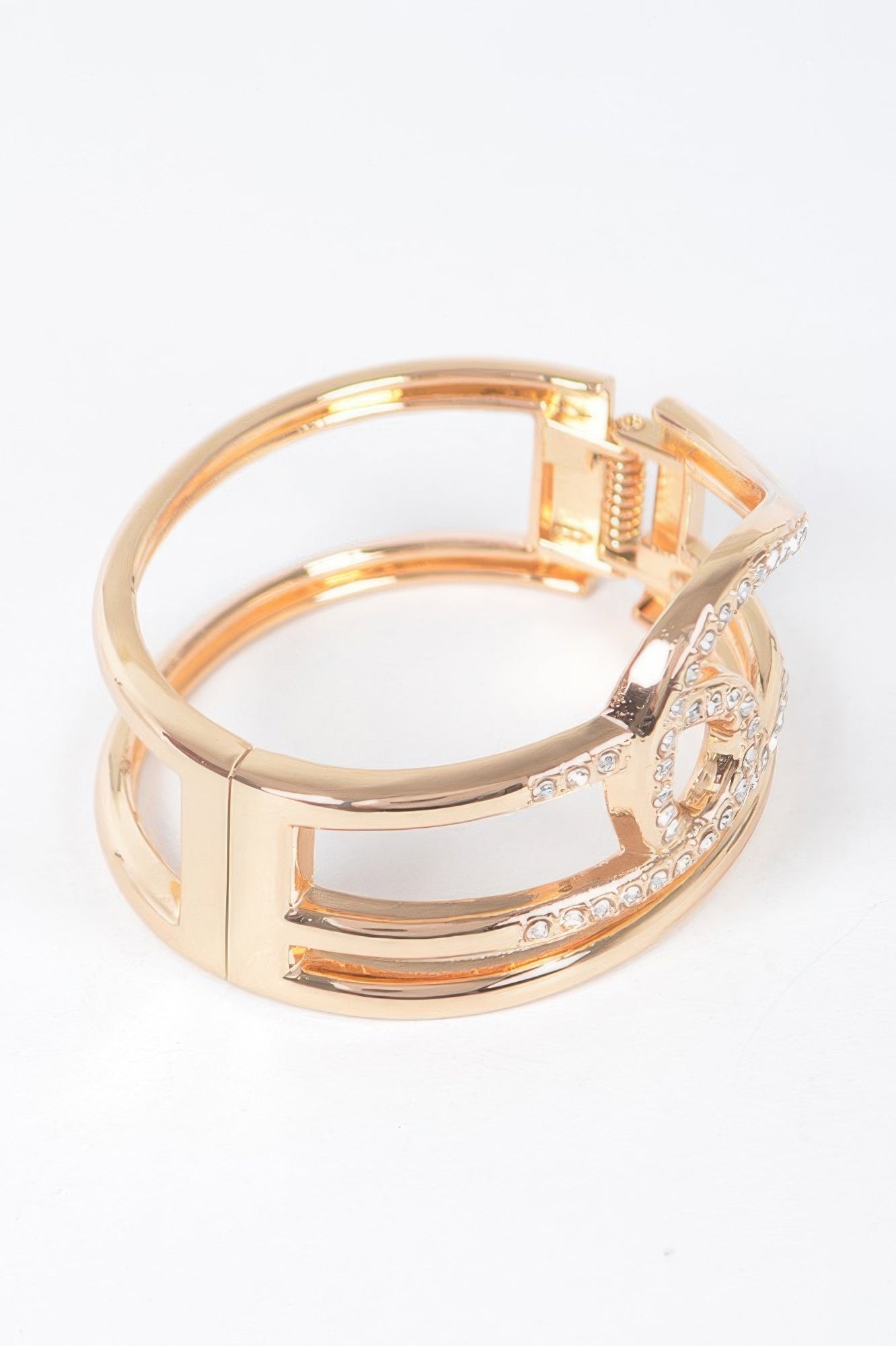 Rhinestone Metal Spring Hinge Cuff
