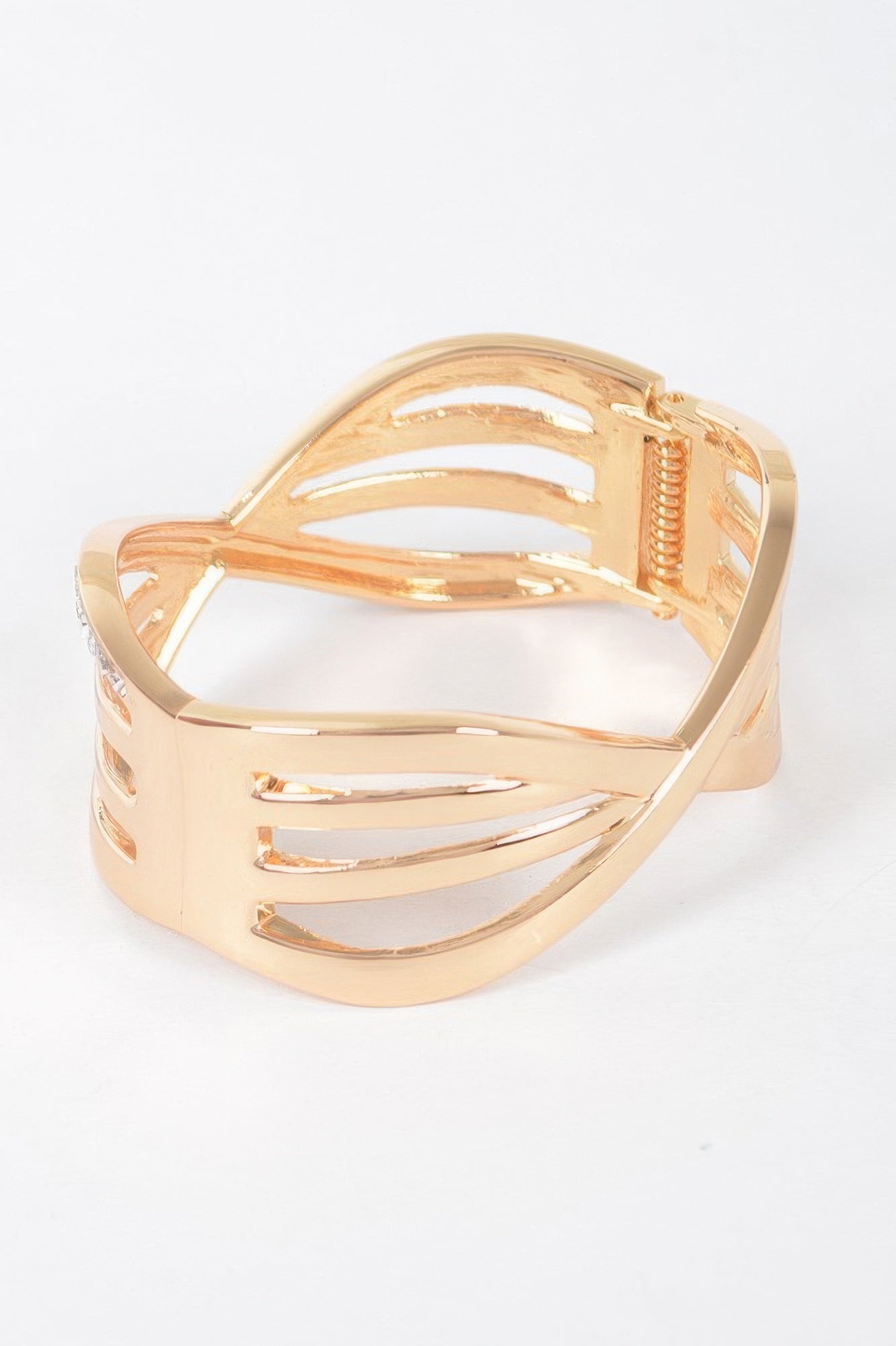 Rhinestone Metal Spring Hinge Cuff
