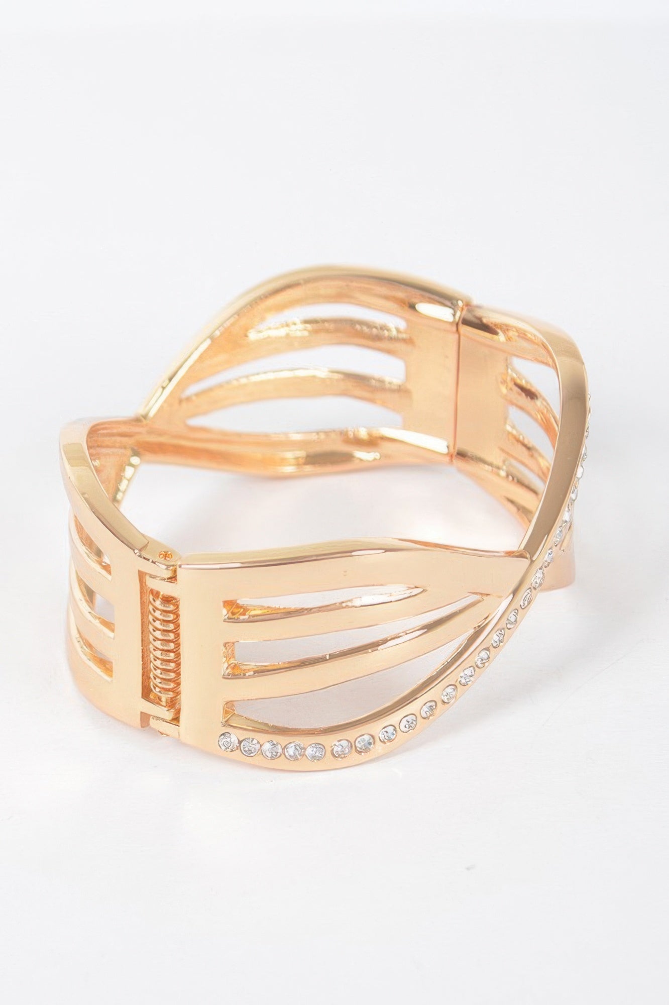 Rhinestone Metal Spring Hinge Cuff