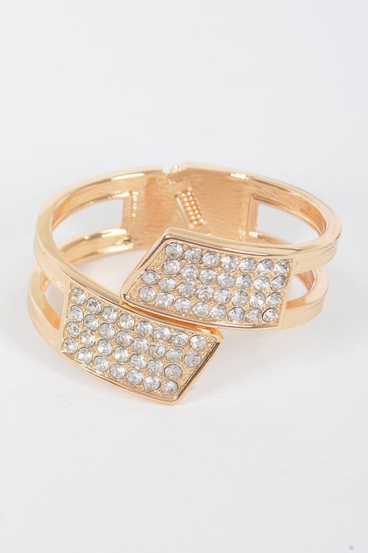 Rhinestone Metal Spring Hinge Cuff