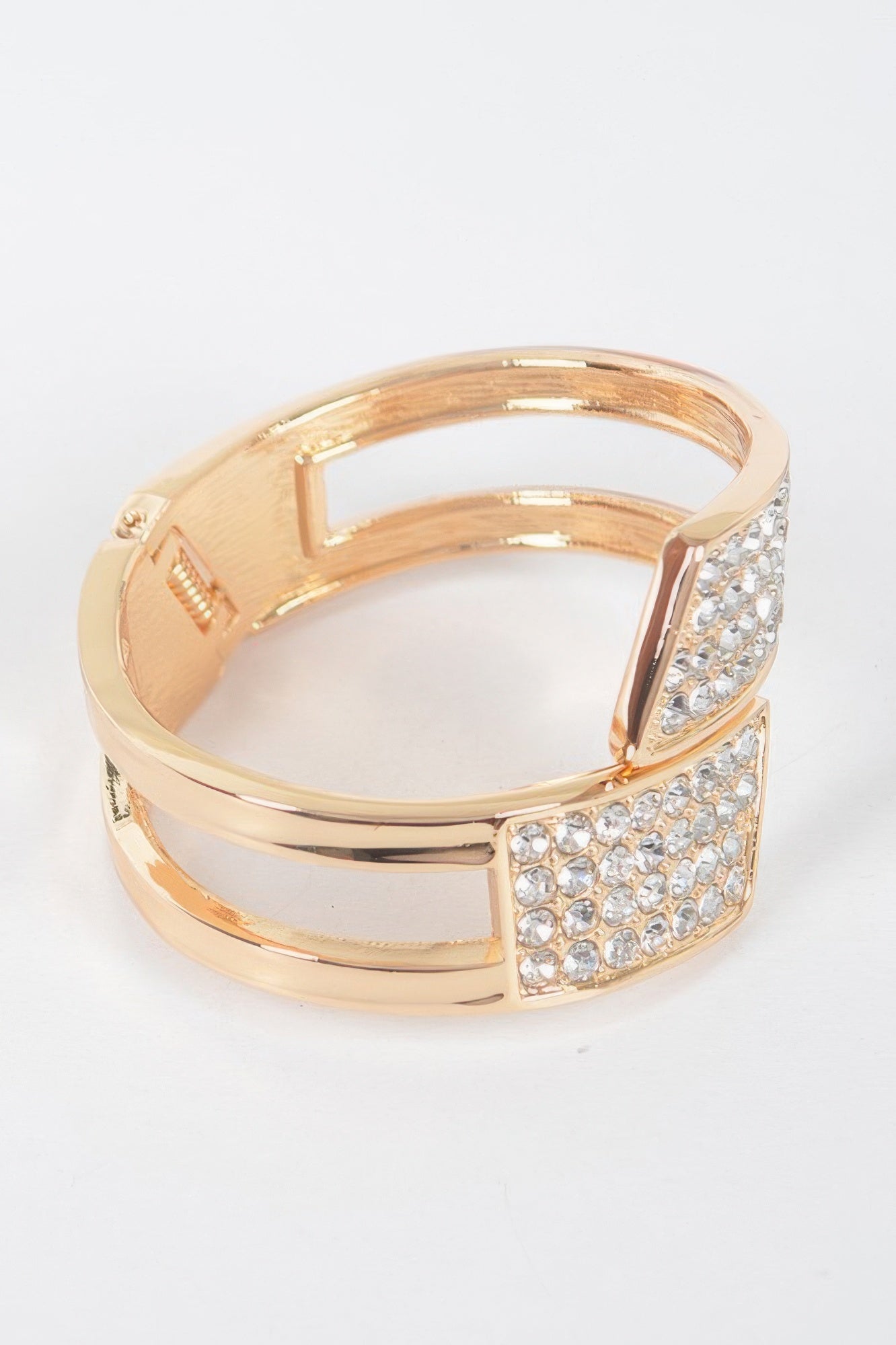 Rhinestone Metal Spring Hinge Cuff