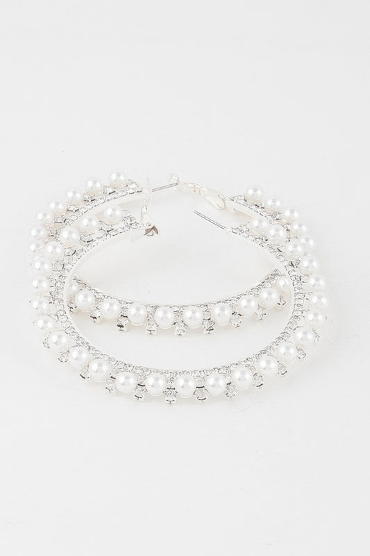 Jeweled Pearl Hoop Earrings