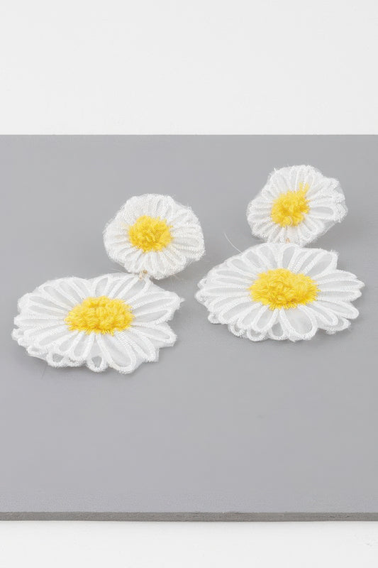 Fabric Daisy Flower Earrings
