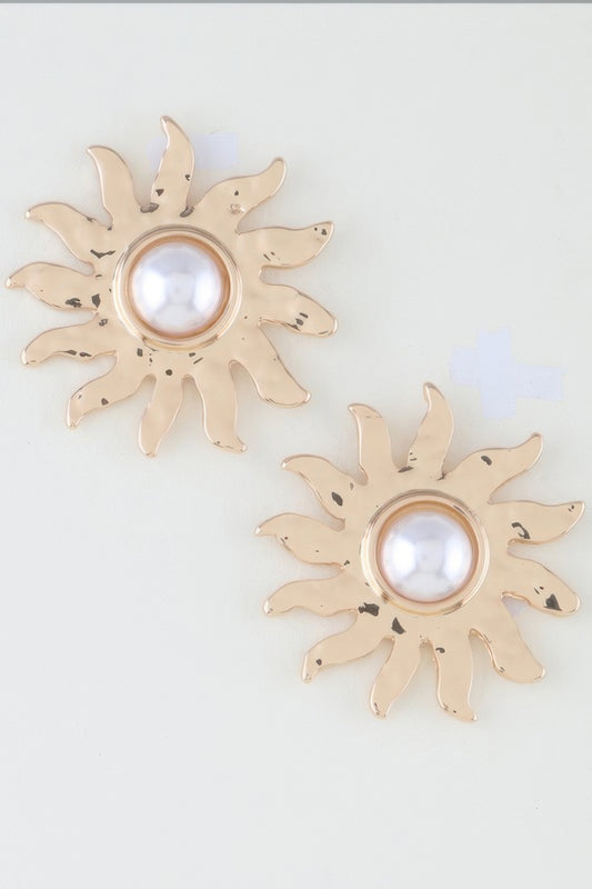 Rising Sun Pearl Stud Earrings