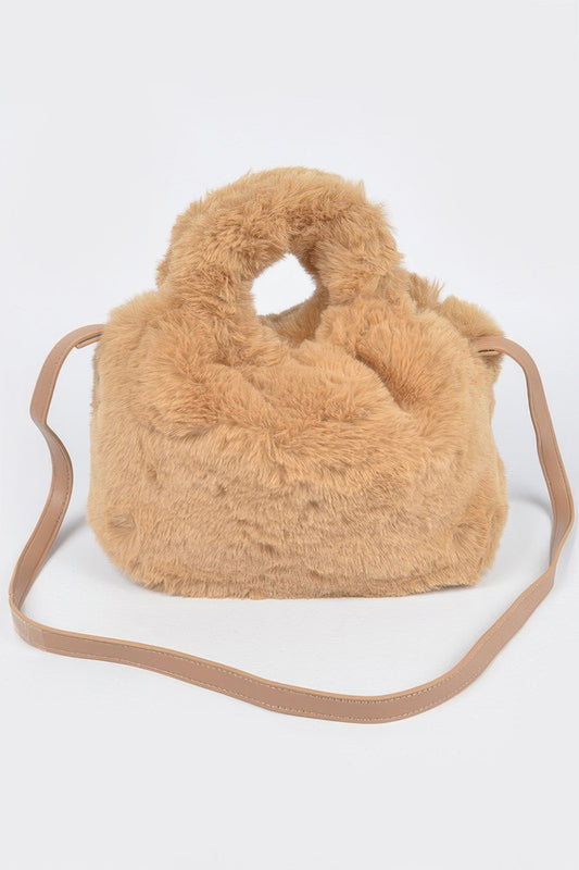 Faux Fur Round Handle Bucket Bag