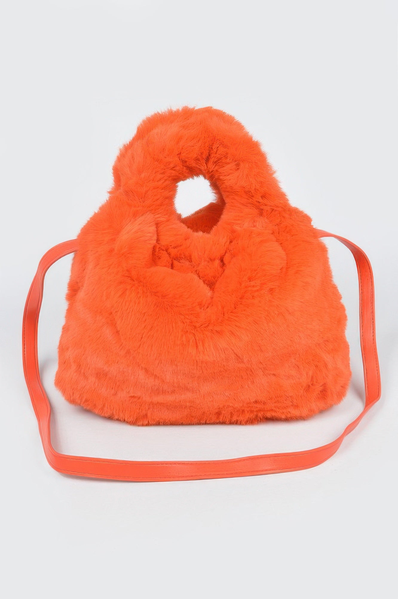 Faux Fur Round Handle Bucket Bag