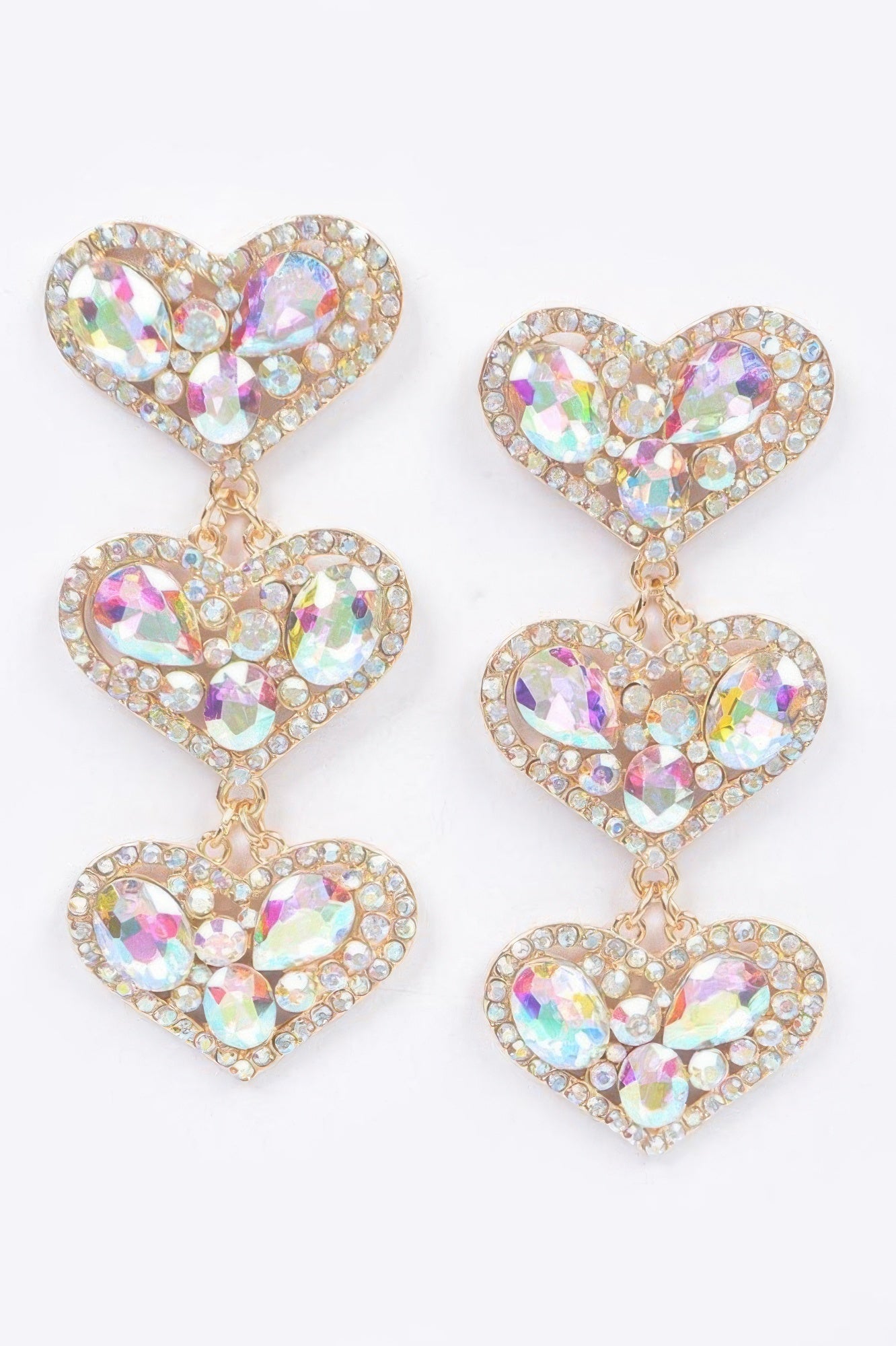 Three Heart Gem Earrings