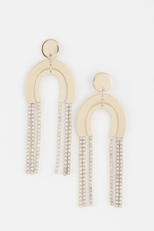 Double Rhinestone Arch Drop Earrings
