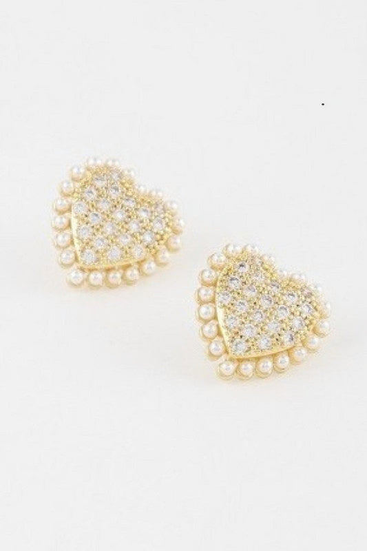 Beaded Heart Stud Earrings