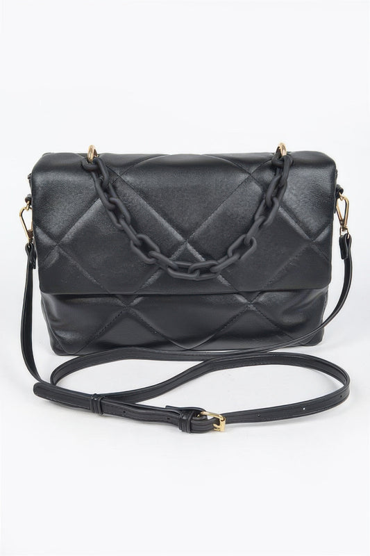 Quilted Faux Leather Color Chain Bag