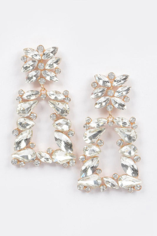Flower Trapezoid Dangle Rhinestone Earring