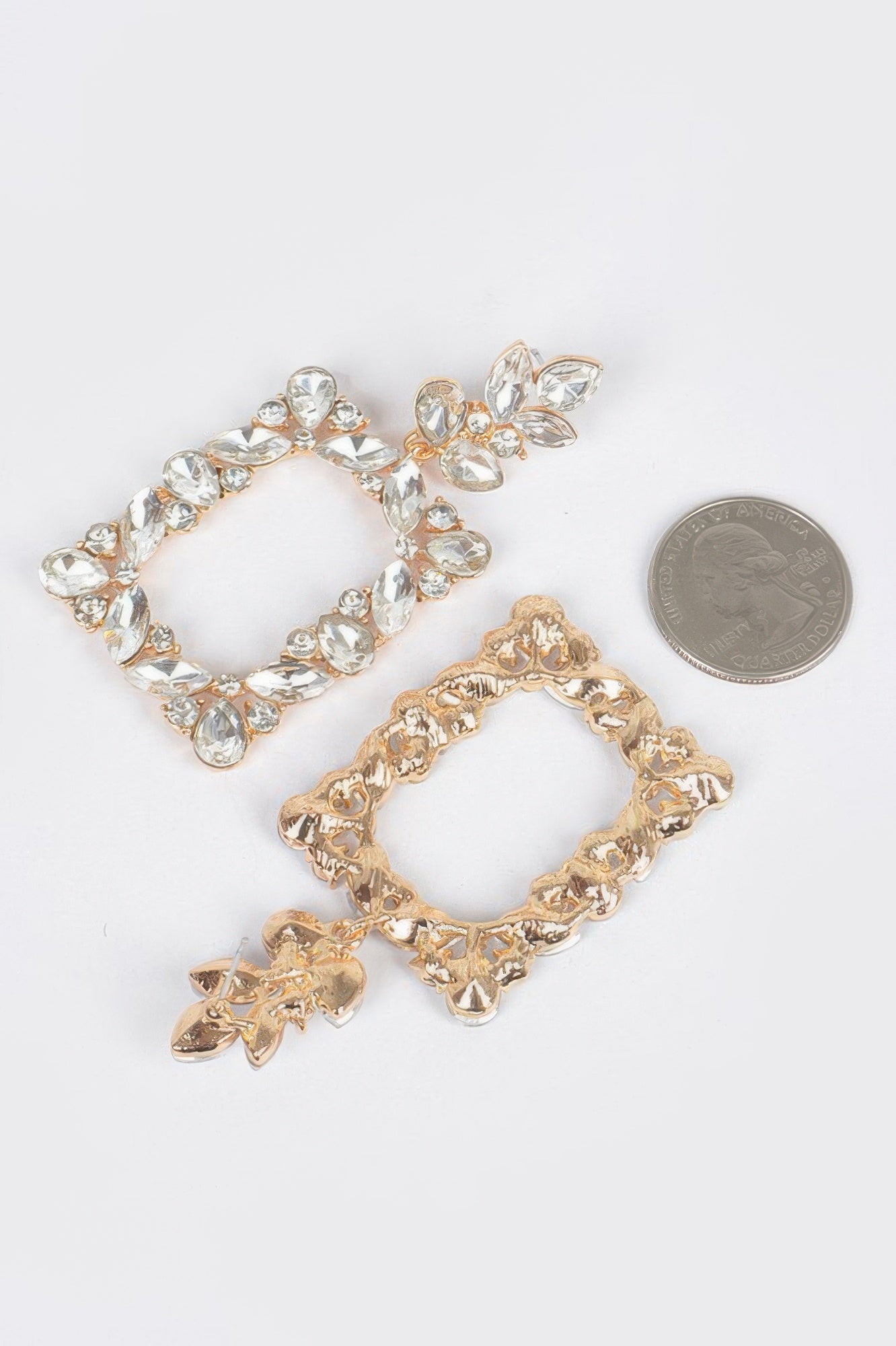 Leaf Rectangle Dangle Rhinestone Earring