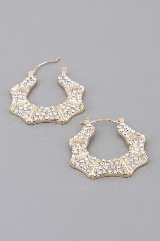 Rhinestone Shoehorn Hoop Earrings