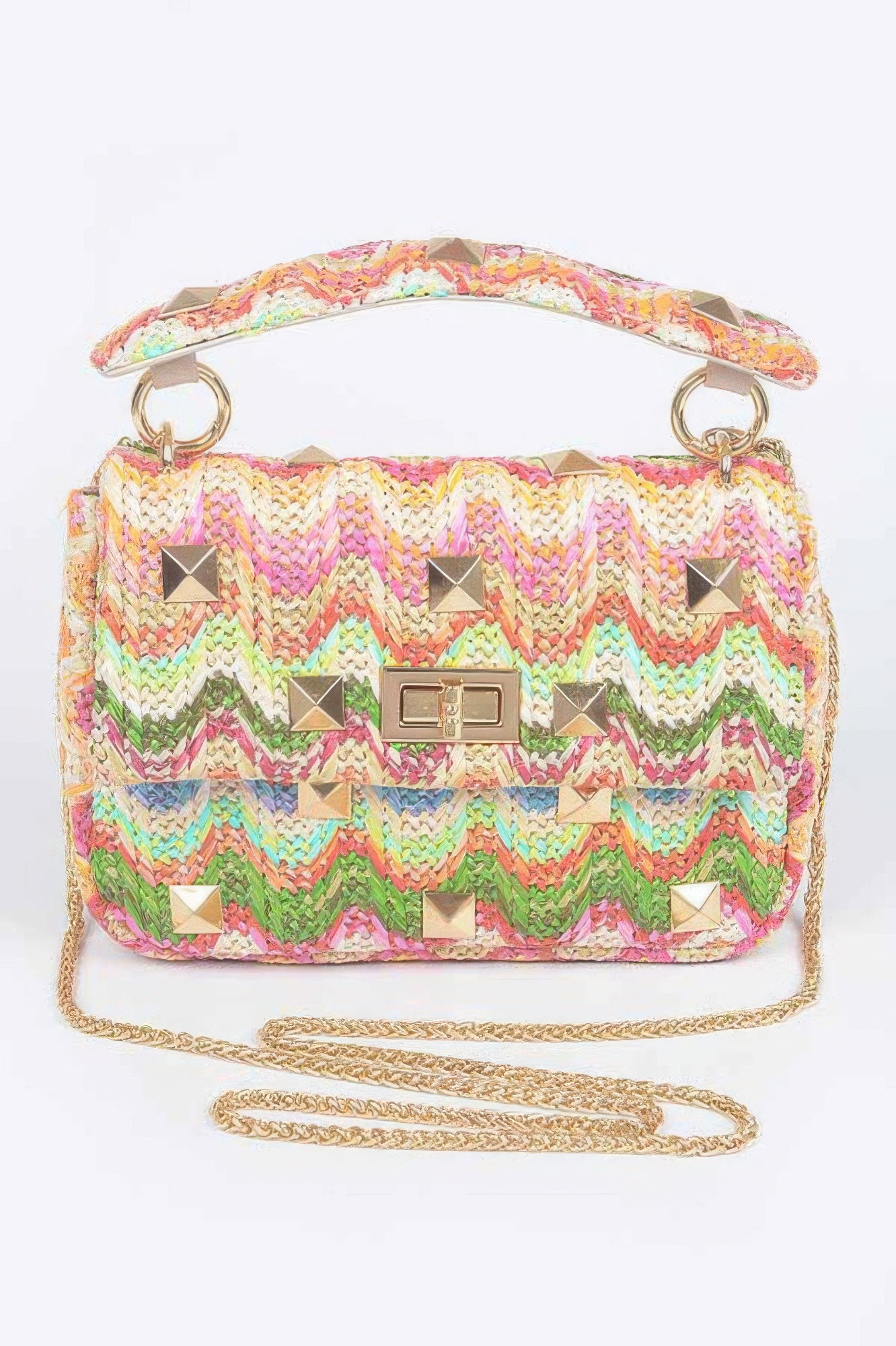 Faux Straw Flap Top Handle Bag