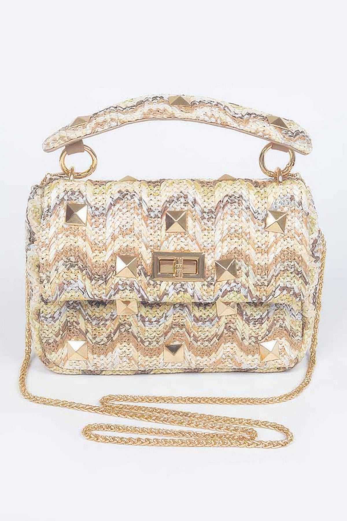 Faux Straw Flap Top Handle Bag