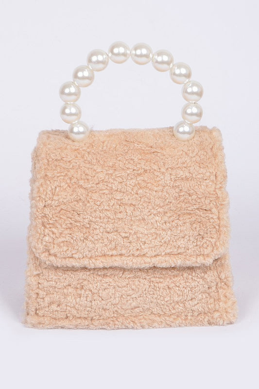 Faux Fur Clutch With Pearl Handle