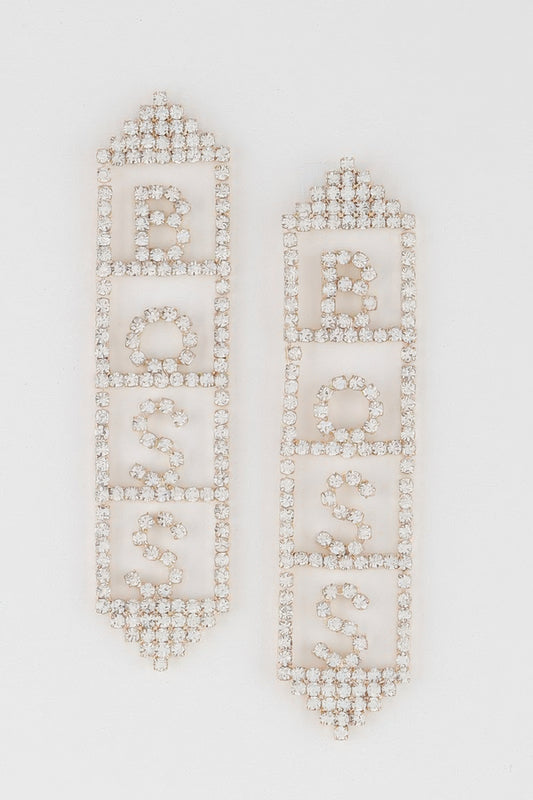 Boss Rhinestone Drop Earrings