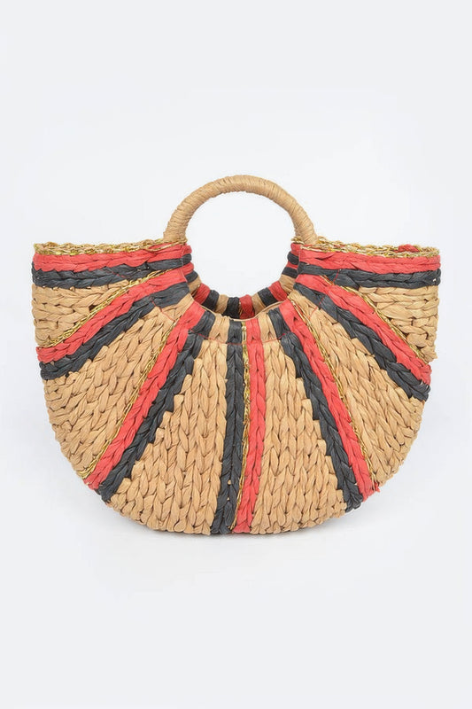 Two Toned Straw Tote Bag