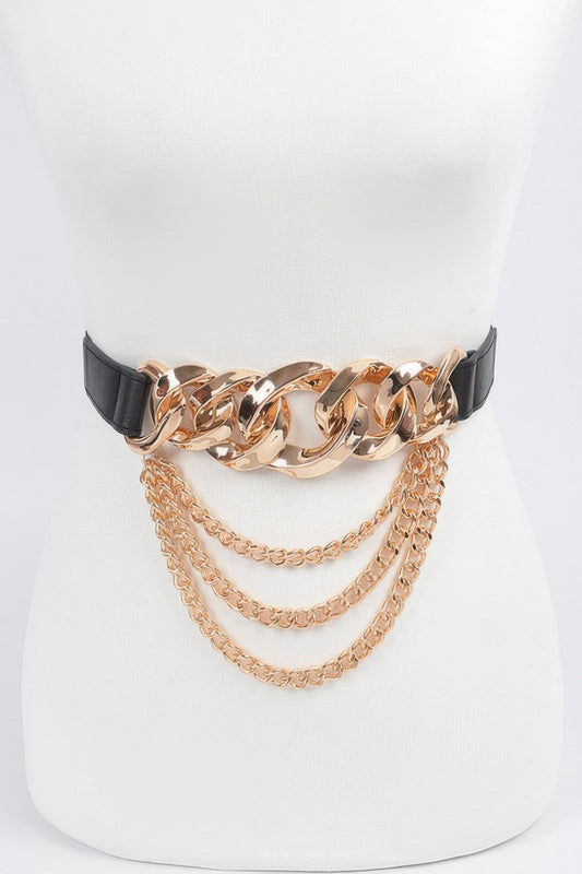 Oversized Chain Buckle Belt W Layered Chains