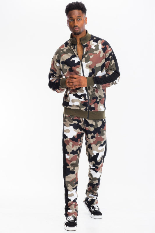 Full Camo With Stripe Track Bottom Pants - MENS BASIC & ACTIVEWEAR