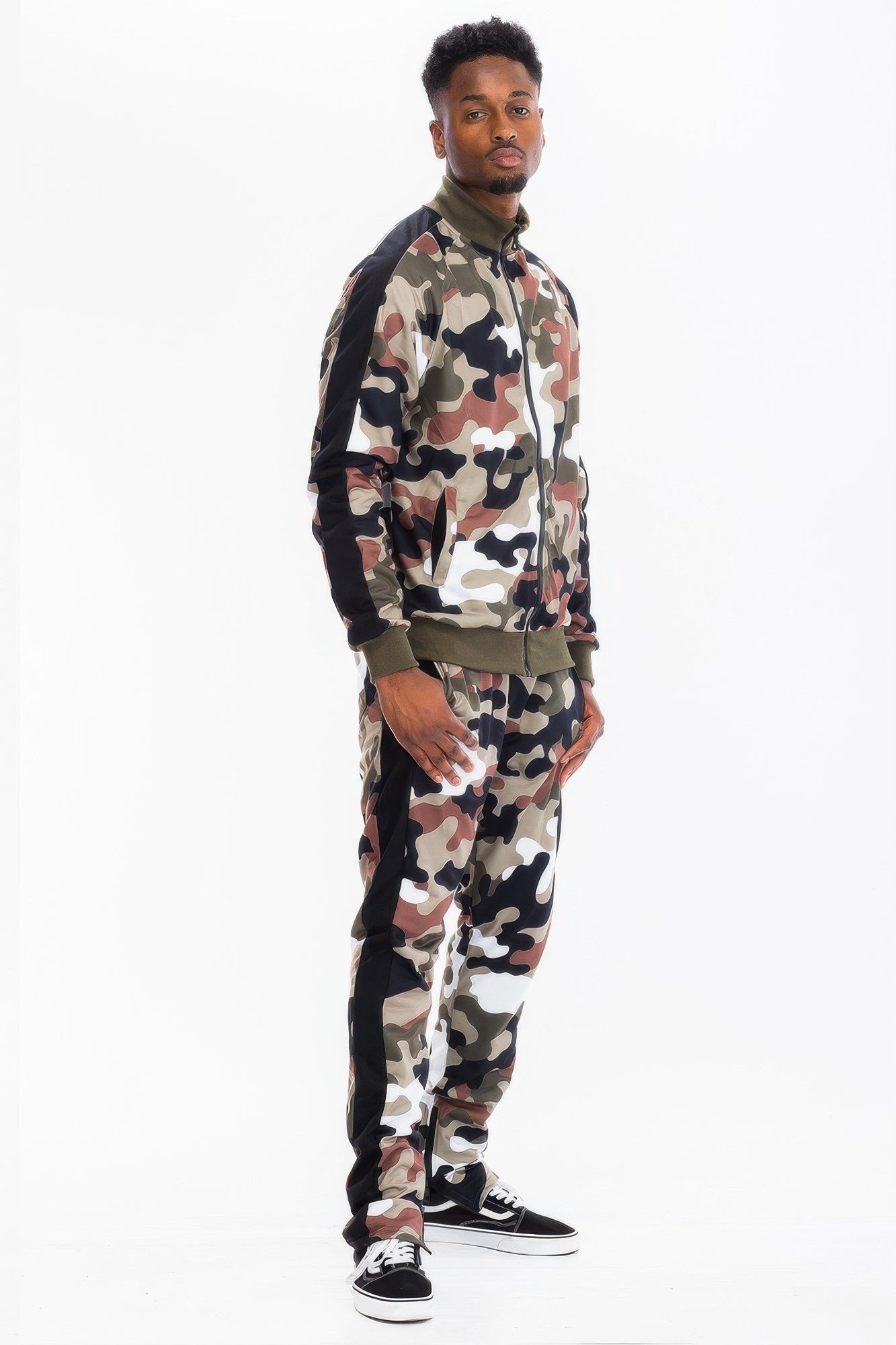 Full Camo With Stripe Track Bottom Pants - MENS BASIC & ACTIVEWEAR