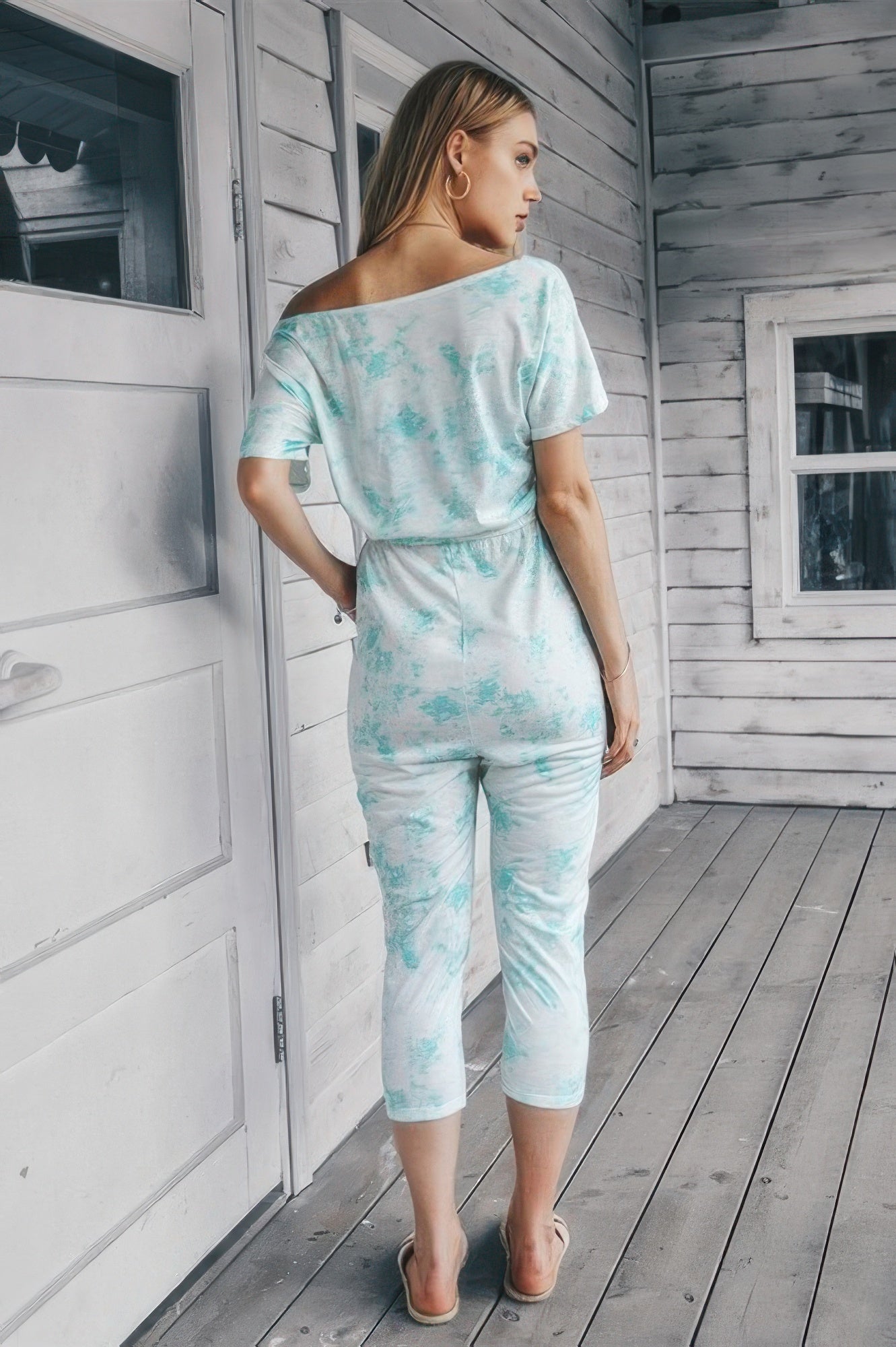 Tie Dye One Shoulder Drawstring Fit Jumpsuit