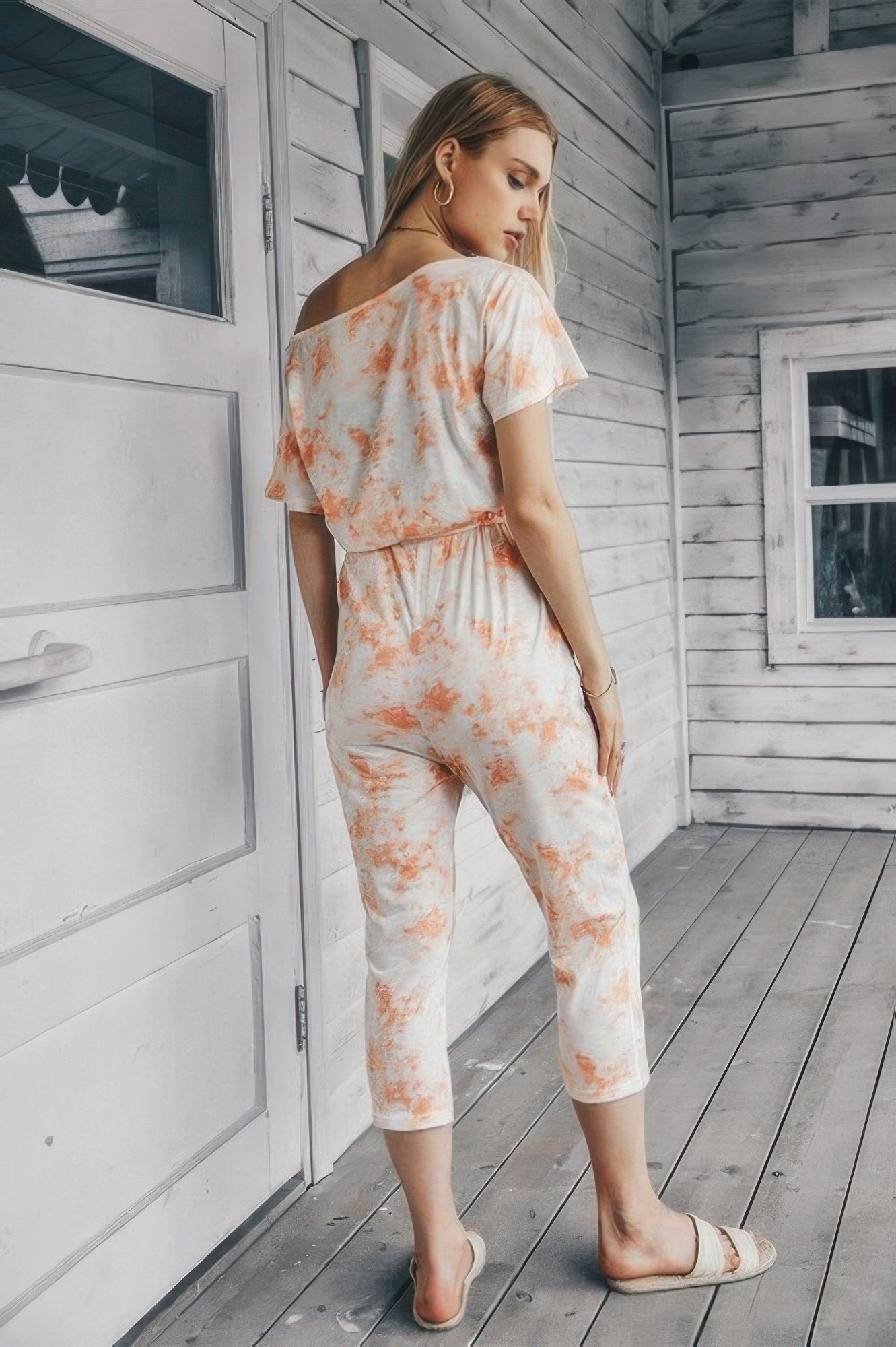 Tie Dye One Shoulder Drawstring Fit Jumpsuit