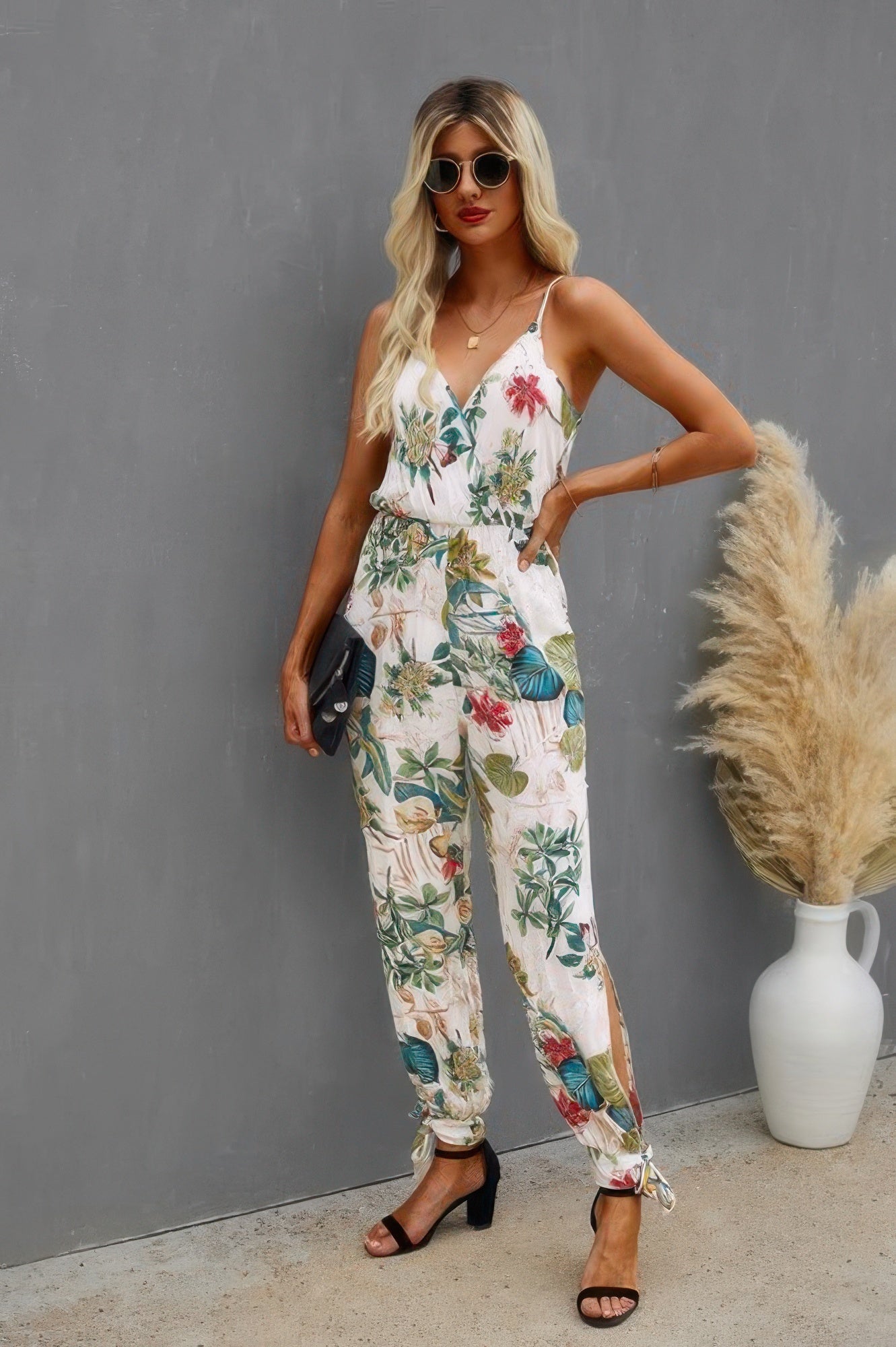 Sleeveless Floral Print Knot Side Cami Jumpsuit