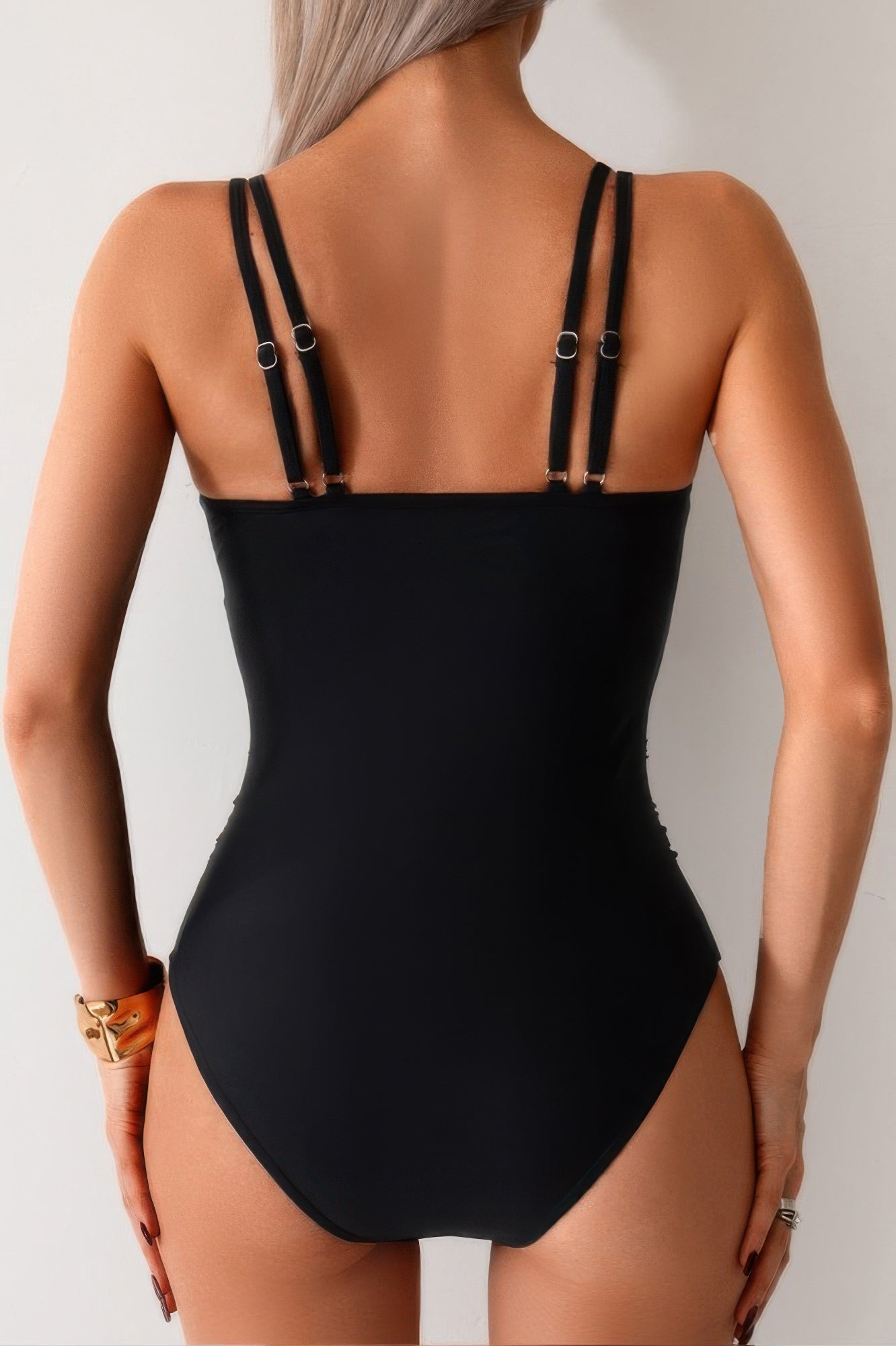 Solid Square Beck Double Strap Mesh Swimsuit