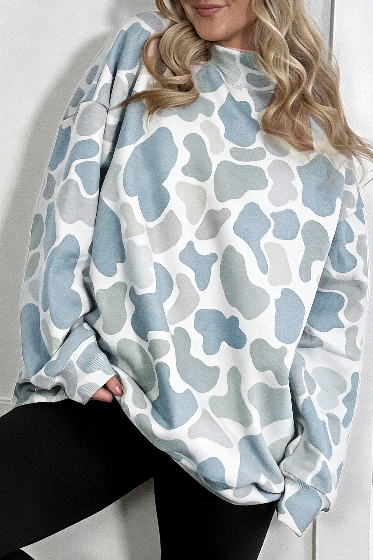 Sky Blue Camouflage Western Style Sweatshirt