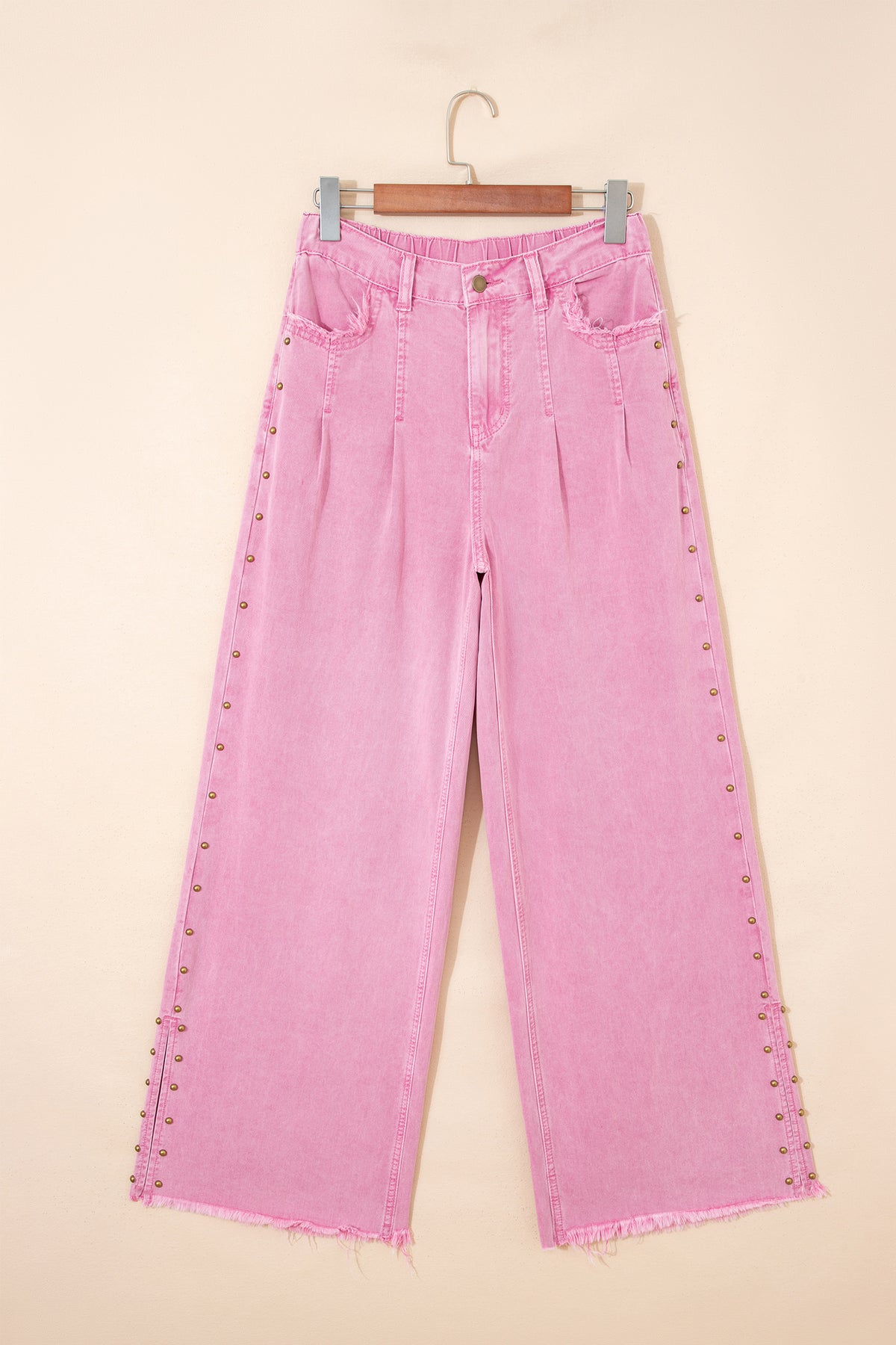 Pink Beaded Side Split Loose Jeans