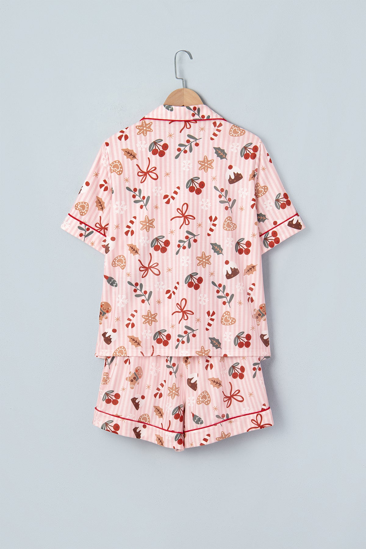 Pink Abstract Christmas Print Short Sleeve Lounge Set