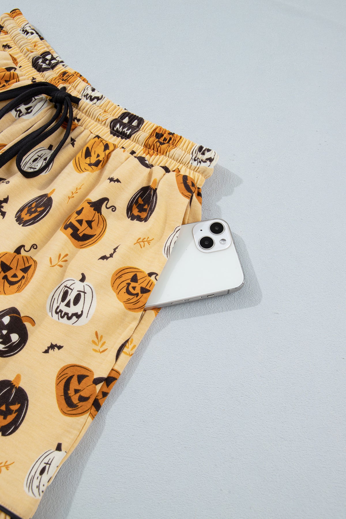 Orange Long Sleeve Ruffle Pumpkin Face Print Lounge Set