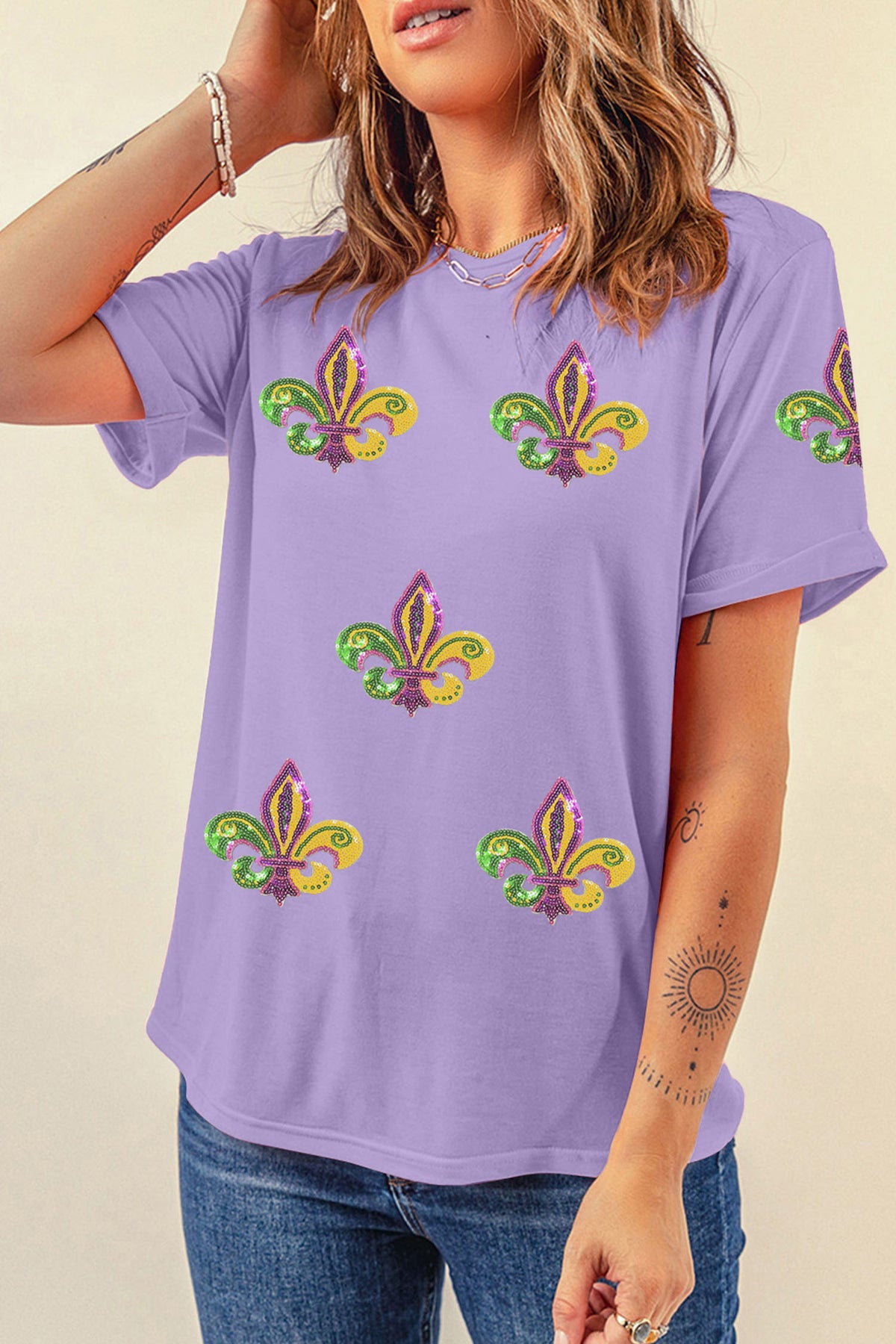 Wisteria Mardi Gras Sequined Pattern Holiday T-Shirt
