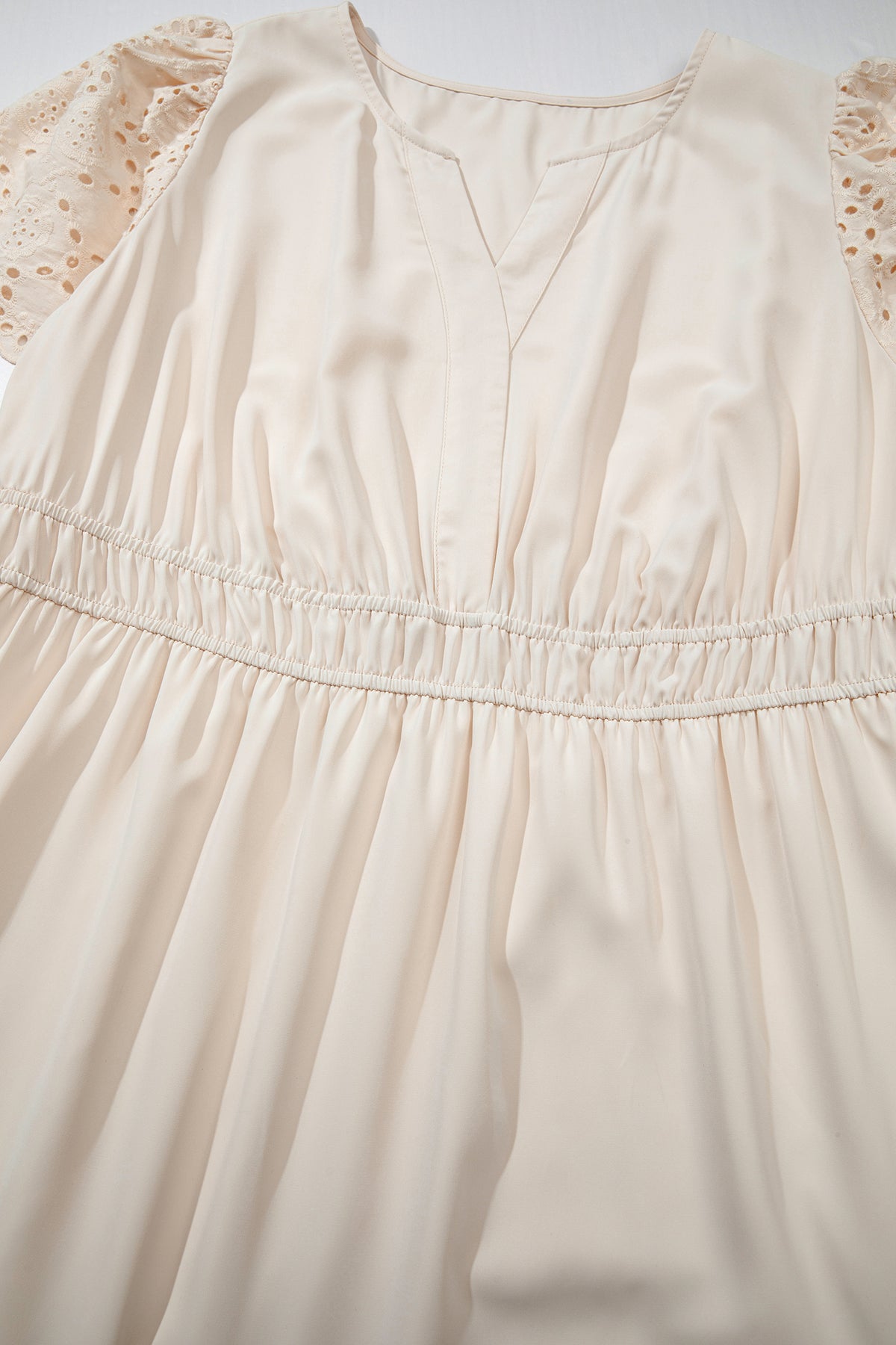 Apricot Plus Size V-Neck Lacy Embroidery Patchwork Short-Sleeve Maxi Dress