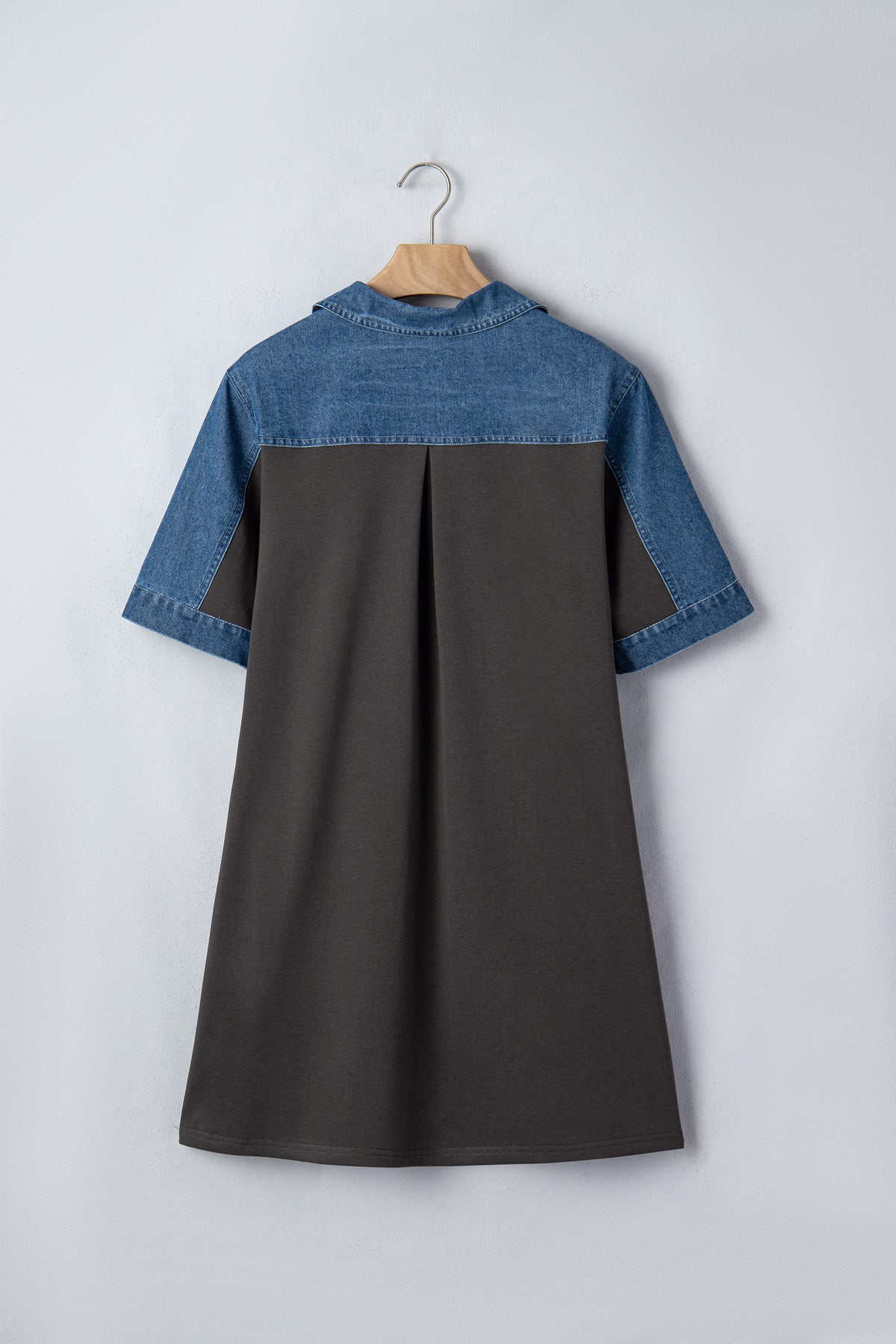 Carbon Grey Color Block Denim Patchwork T Shirt Shift Dress